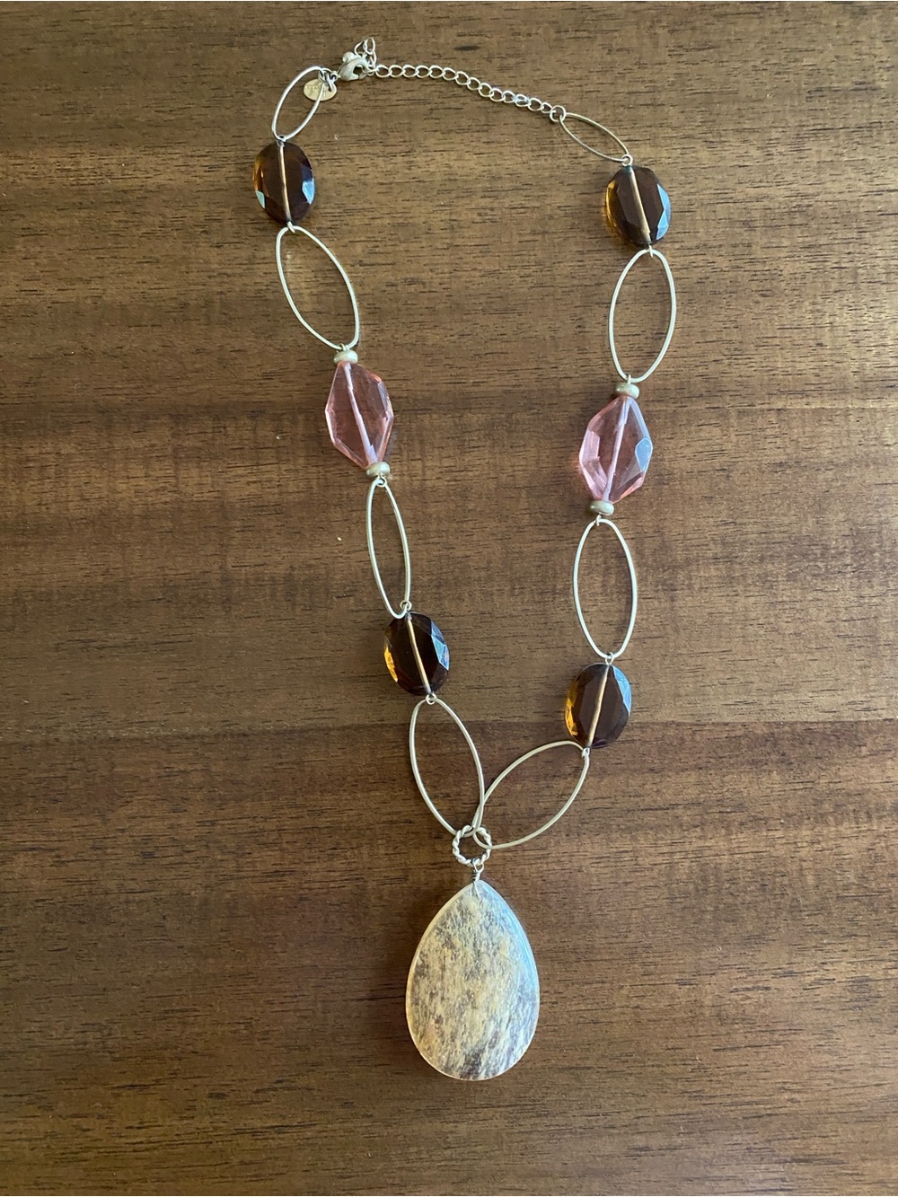 Lia Sophia Silver-Tone Teardrop Necklace with Pink and Amber Beads